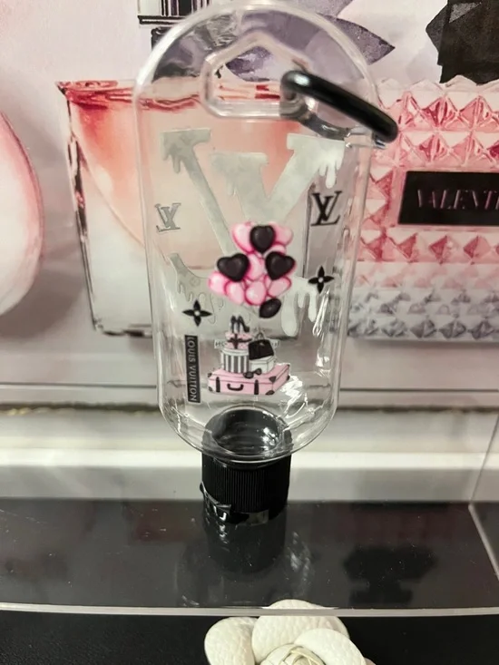 🆕FASHION Hand sanitizer Clear Bottle with Black Dripping LV Logo NWT - Picture 2 of 3